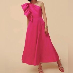 Aje Sculptura Bonjour Asymmetric Linen-Blend Midi-Dress